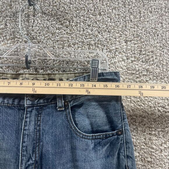 Express Jeans Mens 32x32 Blue Denim Pants Boot Cut Medium Wash Adult Cotton Logo - Picture 2 of 10